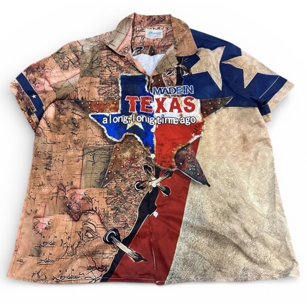Men's Multicolor "Made in TEXAS" Print Casual Hawaiian Summer Shirt Sz 2XL